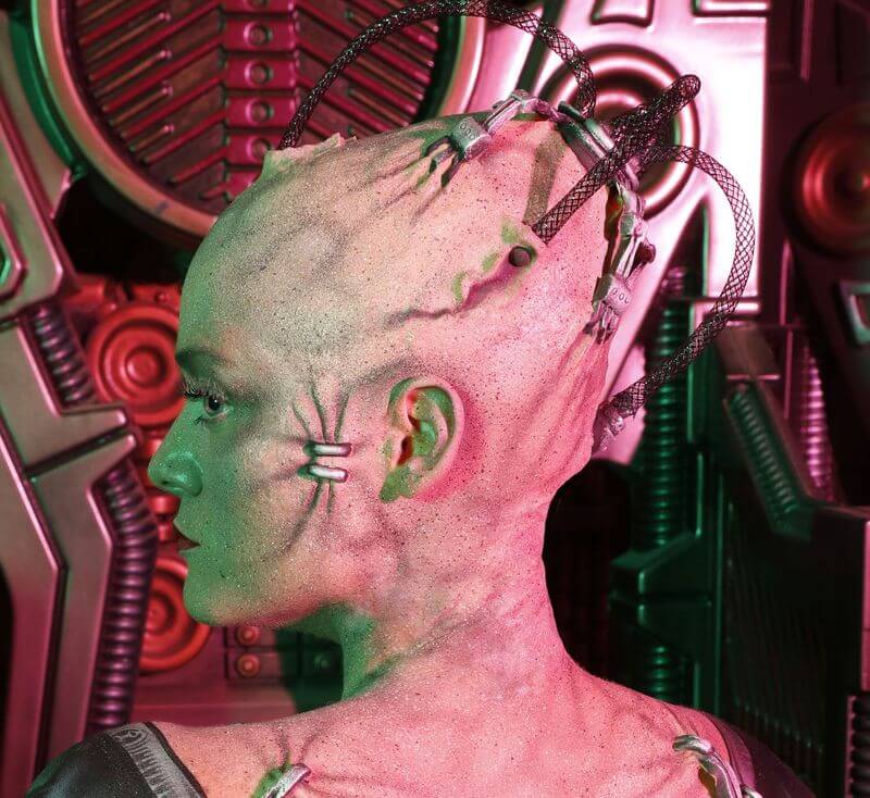 Biomechanics latex parts braces glued on head and painted