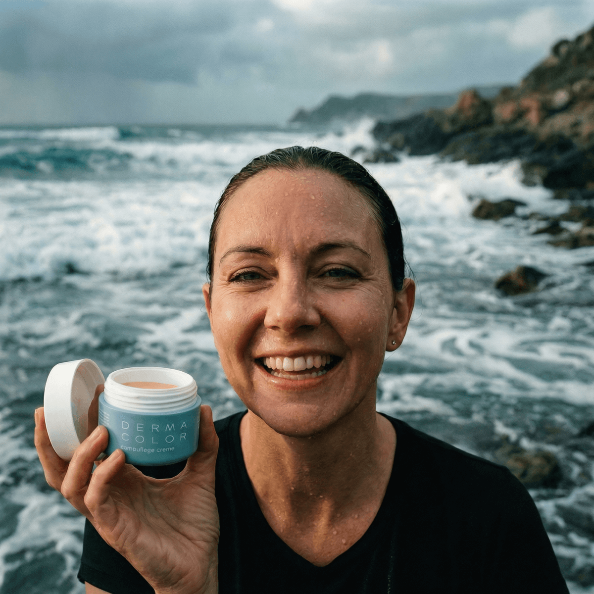 Dermacolor Wasserbeständig Frau im Wasser mit Dose