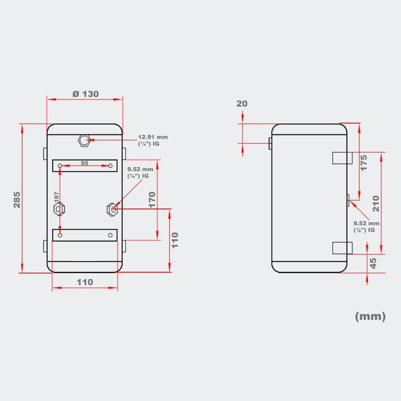 Drucklufttank 3Liter 285x115 Maße