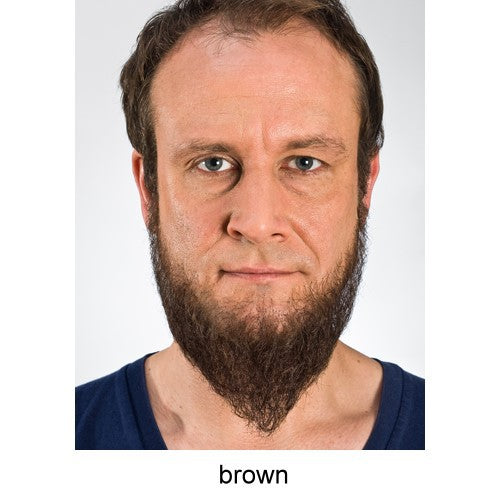Full beard in hand knotted human hair quality, mottled, long, brown