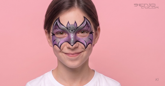Mädchen mit niedlichem lila Fledermaus Make-up