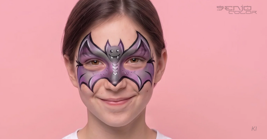 Mädchen mit niedlichem lila Fledermaus Make-up