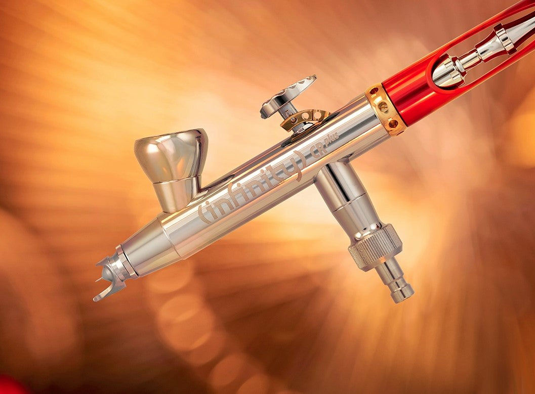 Airbrush INFINITY 2024 CRplus Two in One Titanium Düsensatz 0,25 + 0,44mm Titanium FineLine mit Mini-Cup, Becher/Deckel 2 + 4ml, Chrom