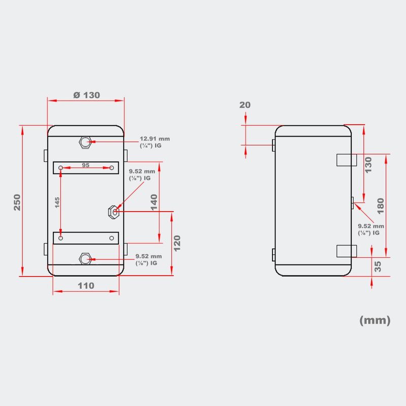 Compressed air tank 3Liter Dimensions