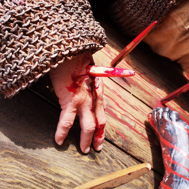 Nail wound wooden stake medieval 3 parts latex application to stick on