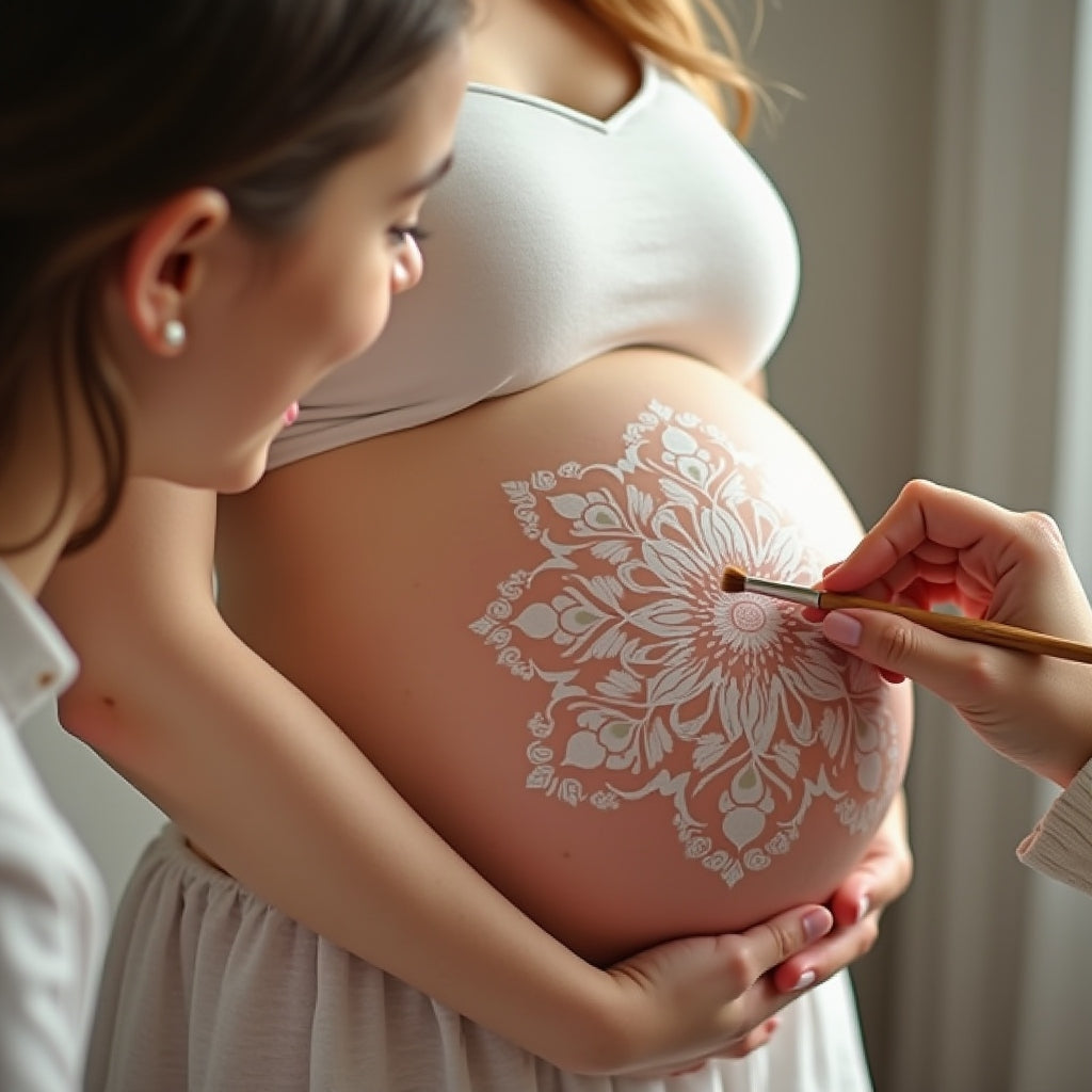 Babybauch mit Mandala bemalt