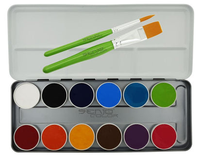 geöffnete Schminkpalette mit zwei Pinseln für Kinderschminken, Facepainting, Bodypainting von Senjo Color