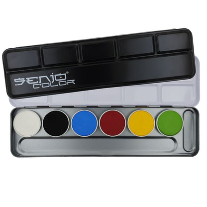 Aqua Schminkpalette mit 6 Farben für Kinderschminke, Facapainting, Bodypainting mit 6 Farben von Senjo Color