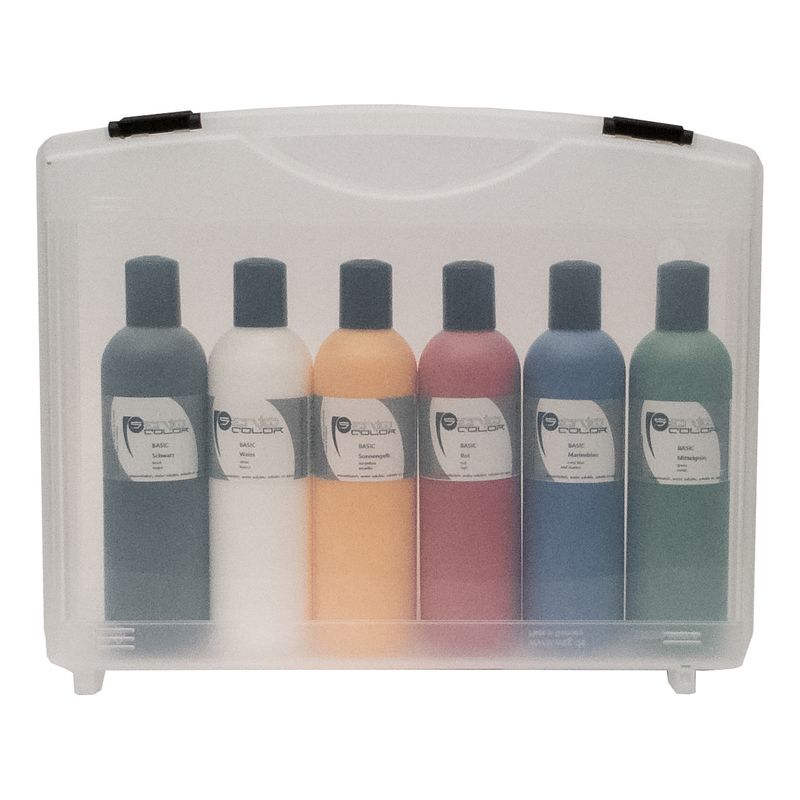 Airbrush Bodypainting Farbe im Set mit Flaschen Senjo Color Basic 250ml im Kunststoff Koffer