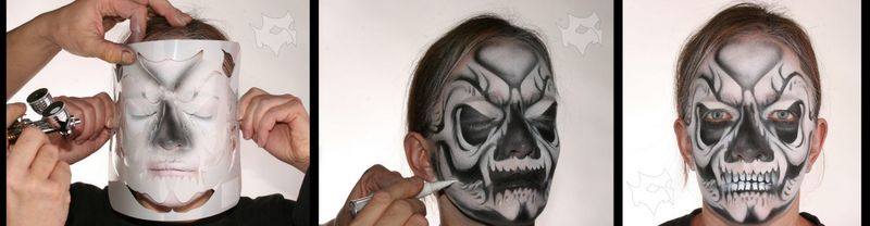 Airbrush Facepainting Schablone Totenkopf Step by Step