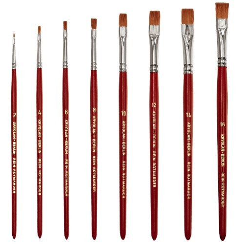 Kryolan makeup brush set red sable wide size 2-16