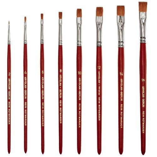 Kryolan Schminkpinsel Set Rotmarder breit Größe 2-16